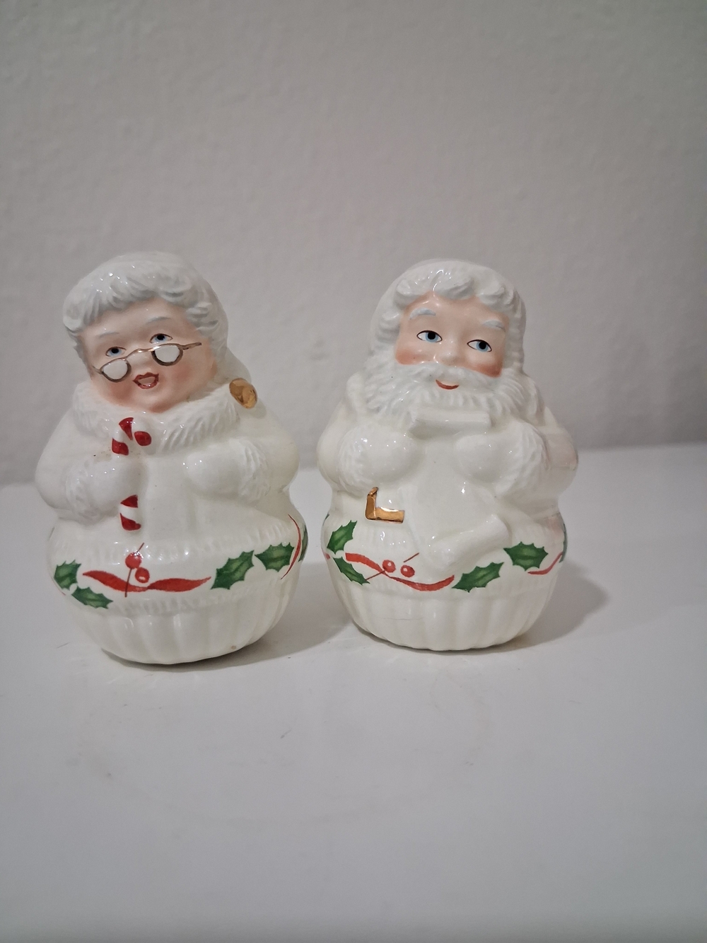 Lenox White Santa & Mrs. Claus Ceramic Salt and Pepper Shakers - Holiday